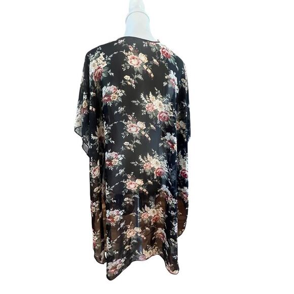 TRY THIS COVER UP BLACK SHEER FLORAL FLOWY WOMENS SIZE SMALL - Picture 2 of 7